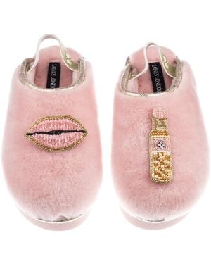 Laines London Flatform Cloud Closed Toe Slippers With Lips & Lipstick Brooches - Pink