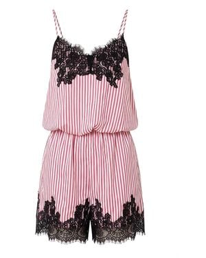 Amy Lynn Palma Satin Lace Playsuit - Pink