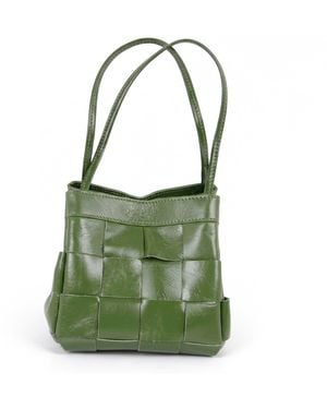 Modenaire Woven Leather Mini Shoulder Bag With Adjustable Crossbody Strap - Green