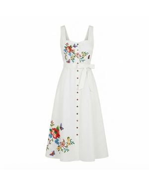 Yumi' Cotton Midi Dress With Embroidery - White
