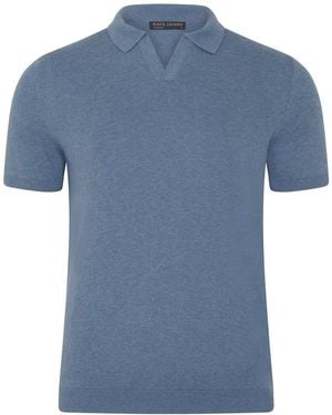 Paul James Knitwear Ultra Fine Cotton Nathan Buttonless Polo Shirt - Blue