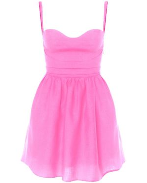 AVENUE No.29 Linen Gathered Mini Dress With Straps - Pink