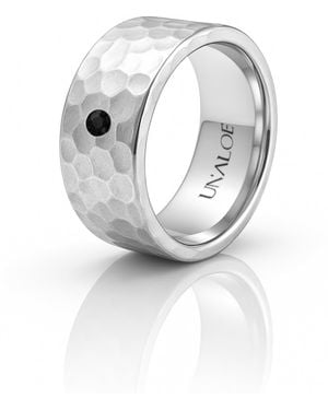 Unaloe Sterling Hammered Band Ring With Diamond – Gift For Her Modern Luxury Statement Jewelry - Metallic