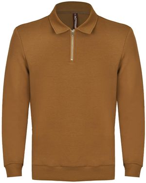 DAVID WEJ Enzo Cotton Zip Polo - Brown