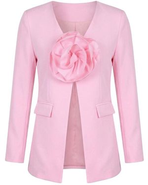 Modenaire Sculptural Rose Blazer With Tailored Silhouette - Pink