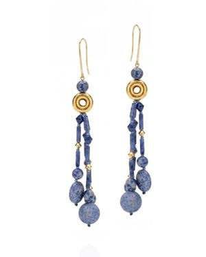 Jaredjamin Celeste Sodalite & Coral Tassel Dangle Earrings - Blue