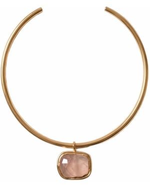 Divine Aria Rose Quartz Natural Gemstone Choker Necklace - Metallic