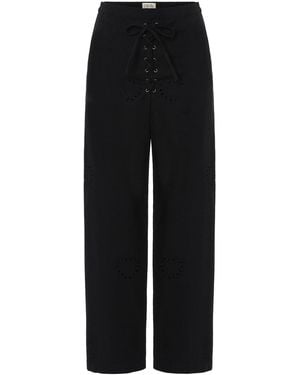 Par Y Escala Sl Rafaela Cutwork Lace-Up Cotton Trousers - Black