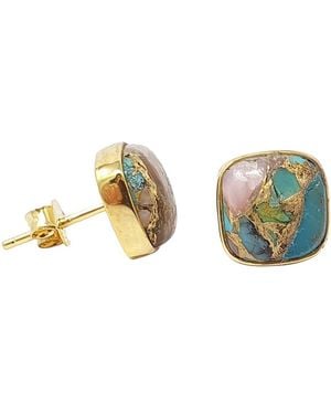 Harfi Plated Opal And Plated Gemstone Stud Earrings - Green
