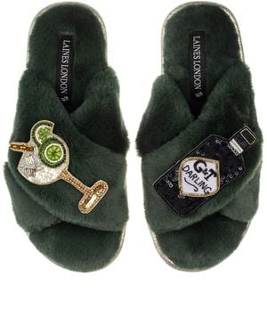 Laines London Classic Laines Slippers With Botanical Gin & Glass Brooches - Green
