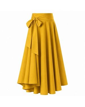 Nikka Place Asymmetrical Midi Cotton Skirt With Bow - Yellow