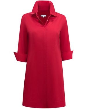 Perlavera Ciam Solid Cotton Satin Three Quarter Sleeve Length Slim Fit Mini Dress - Red