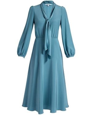 Santorelli Jenn Long Sleeve Silk Midi Tie-Neck Dress - Blue