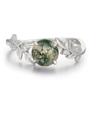 Azura Jewelry New York Between The Leaf Round Moss Agate Ring Vermeil - White