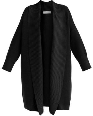 Paisie Draped Collar Ribbed Cardigan - Black