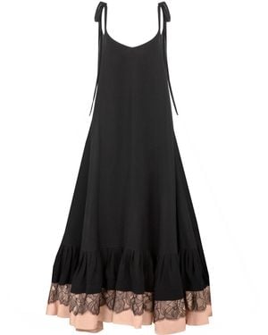 Langner Neutrals Lace Trimmed Chiffon Tie-Straps Long Dress - Black