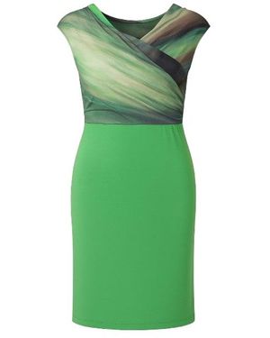 Conquista Faux Wrap Print Dress - Green