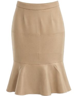 Conquista Elegant Flared Hem Midi Skirt - Natural