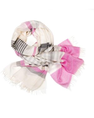 Kinalba Weekender Rose Stripe Cashmere & Silk Scarf - Pink