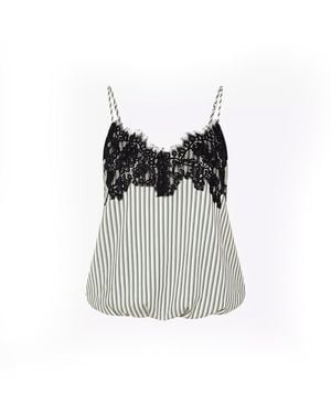 Amy Lynn Sienna Stripe Satin Lace Top - Black