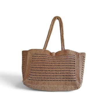 Springmoonatelier Neutrals Handmade Straw Large Bag Sustainable Crochet Beach And Everyday Bag - Brown