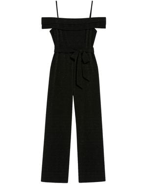 Yumi' Sparkle Stretch Bardot Jumpsuit - Black