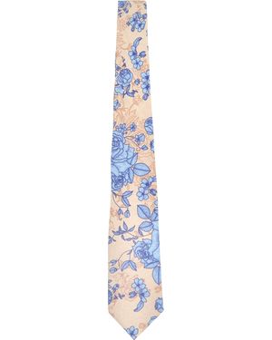 lords of harlech Neutrals Taddeo Roma Floral Merino Tie - Blue