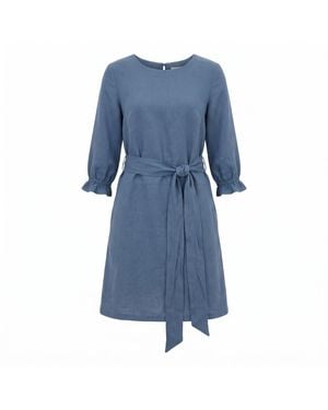 LeMuse Emma — Stonewashed Linen Dress With Pockets & Tie Belt - Blue