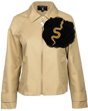 House of Laines London Neutrals Laines Couture Hand Embellished & Snake Organza Flower Cropped Trench - Natural