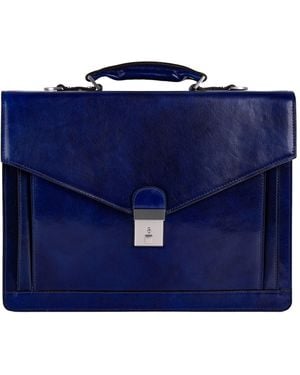 Time Resistance Classic Design Leather Briefcase - Blue
