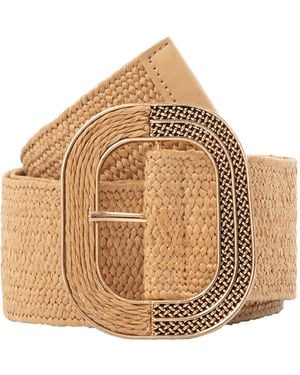 BeltBe Neutrals Wide Stretch Straw Belt - Metallic