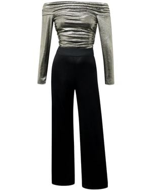 Me & Thee Melody Maker Metallic Ruche Jumpsuit - Black