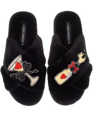 Laines London Classic Laines Slippers With Popping Champagne Brooches - Black