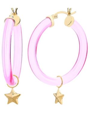 Gold & Honey Mini Star Charm Hoop Earrings - Pink