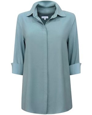 Perlavera Sienna Sea Three Quarter Sleeve Length Missy Fit Shirt - Blue
