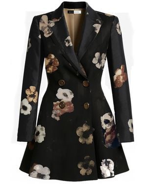 Richa Sharma Floral Double-Breasted Blazer Dress - Black