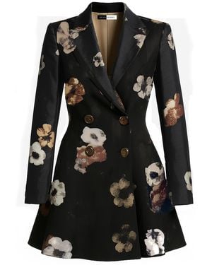 Richa Sharma Floral Double-Breasted Blazer Dress - Black