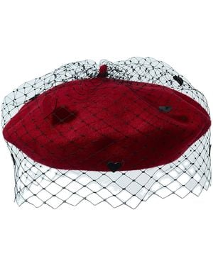 Misa Harada Millinery Floe Heart Veiled Beret - Red