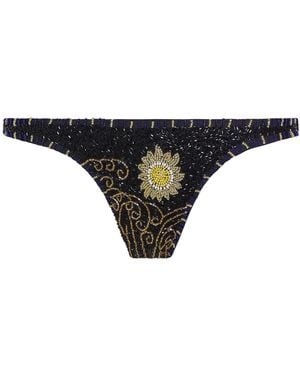 Self-Adore Dark Tide Hand-Beaded Embellished Bikini Bottom - Black