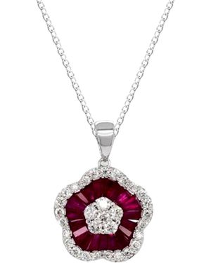 Artisan Ruby & Diamond Floral Halo Pendant - Pink