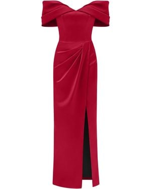 Tia Dorraine Heavenly Kissed Draped Satin Maxi Dress - Red