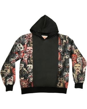 Zasta Studio Hoody Cat City Cotton & Leather Hybrid Hoodie - Black