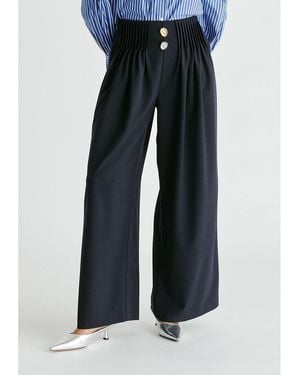 Paisie Wide Leg Pants With Pleated Waist Detail - Blue