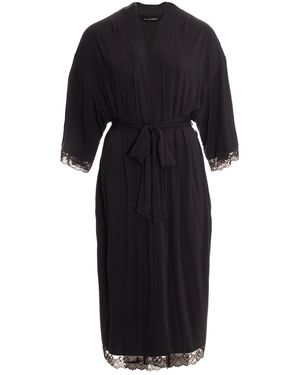 Pretty You London Bamboo Lace Kimono Robe - Black