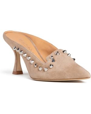 Beautiisoles by Robyn Shreiber Made in Italy Neutrals Georgia Cam Suede Studded Evening Day Wear Mule - Pink