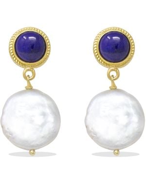 Vintouch Italy Plated Lapis & Keshi Pearl Earrings - Blue