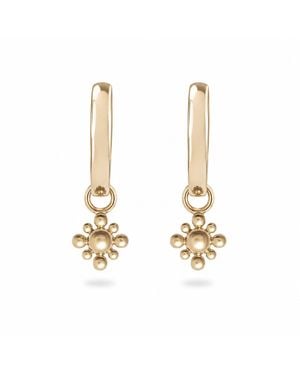 Zohreh Beaded Flower Hoop Earrings 9K - Metallic