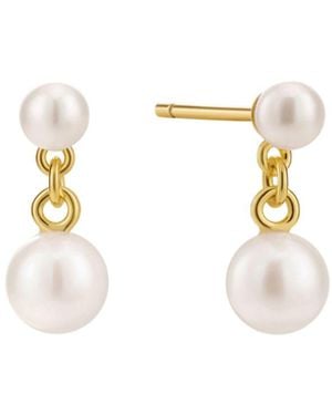 Vanhi Double Freshwater Pearl Drop Stud Earrings - Metallic