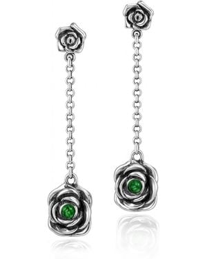 Unaloe Rocks Sterling Rose Drop Earrings With Emerald Stone – Earrings For – Jewellery For - White