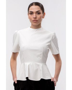 Maison Bogomil Faux Leather Peplum Blouse - White